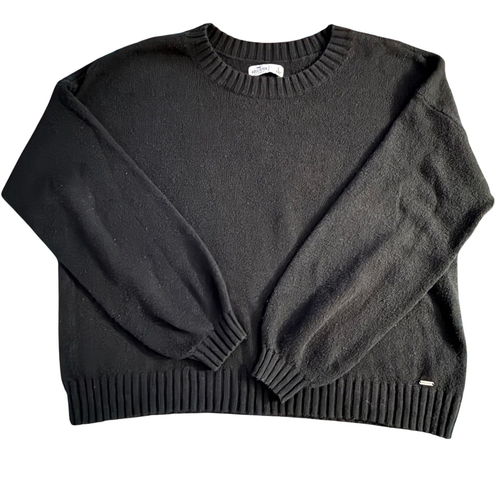Hollister Black Cozy Crewneck Sweater Oversized Balloon Sleeve Size L